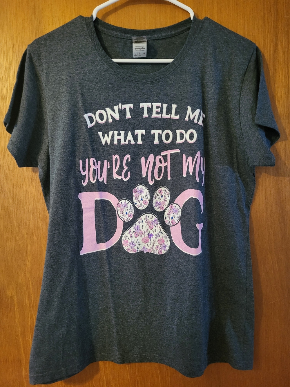 Gildan Dark Gray Tee with Pink Paw and Floral Accent